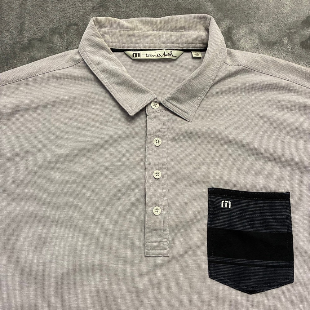 Travis Mathew XXL Gray/Blue Polo Shirt Palm Beach Golf Resort Casual Pocket